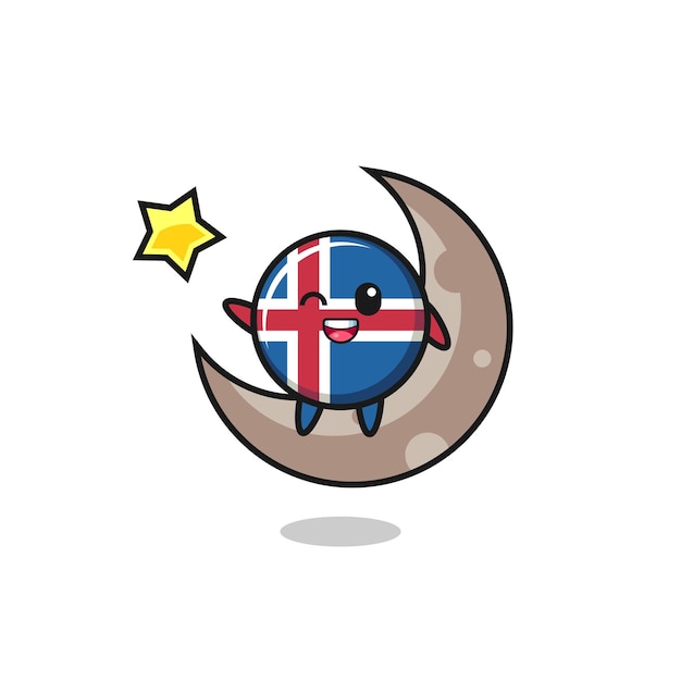 Illustration of iceland flag cartoon sitting on the half moon