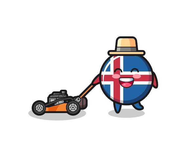 Illustration of the iceland flag character using lawn mower