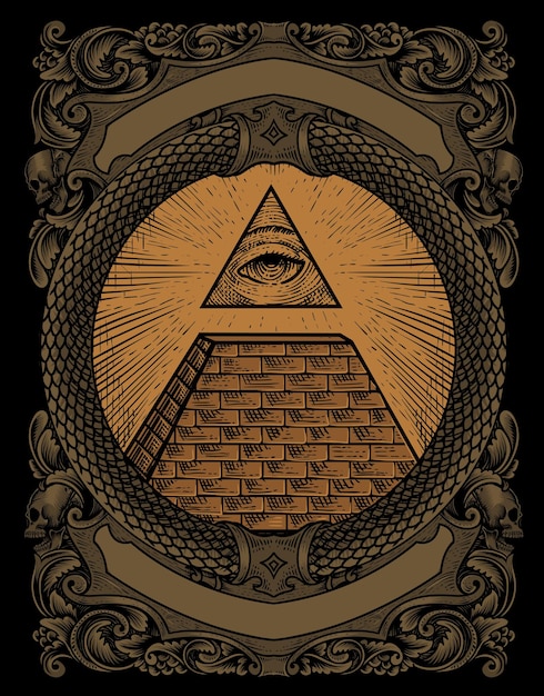 Illustration illuminati pyramid with engraving style