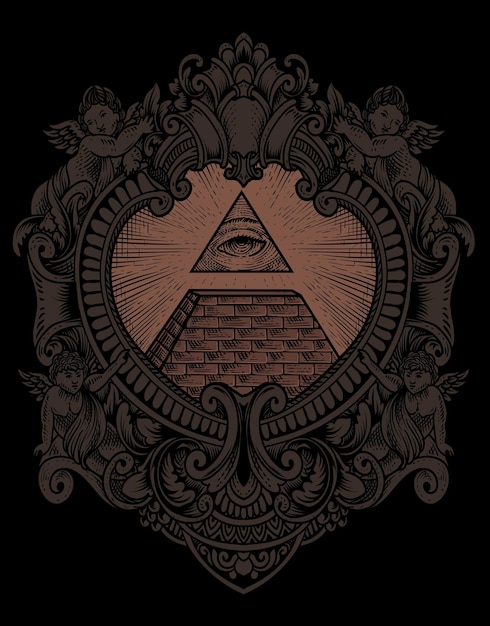 Illustration illuminati pyramid with engraving style