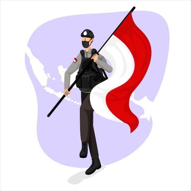 illustration of Indonesian police on Indonesian independence day