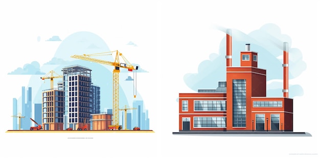 Vector illustration industrial industry construction equipment engineering vector crane background