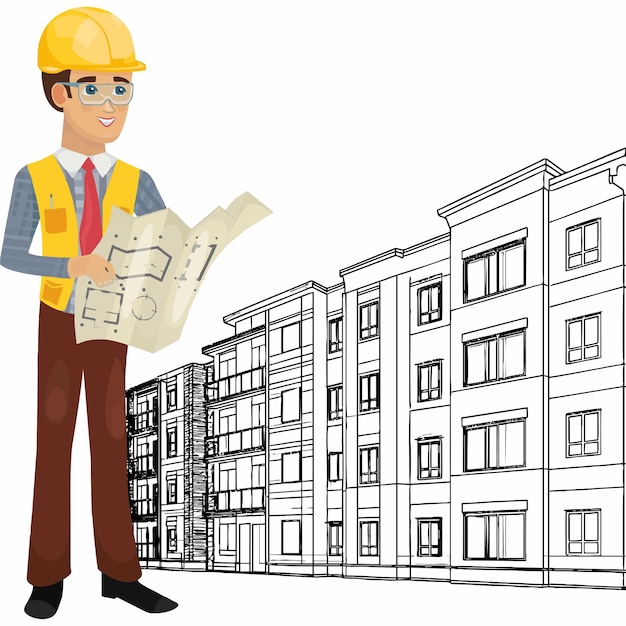 illustration of industrial workers in the construction area