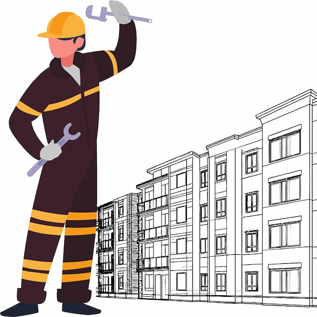 illustration of industrial workers in the construction area