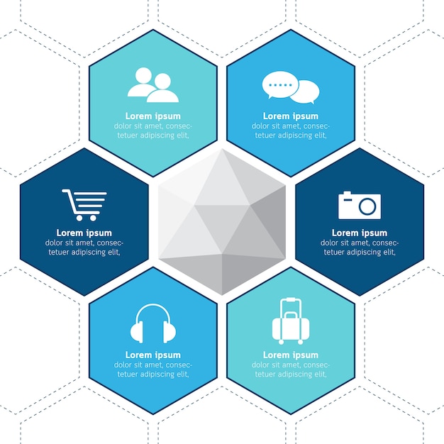 Illustration infographic business presentation hexagon concept. 