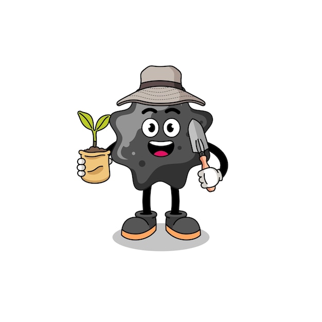 Illustration of ink cartoon holding a plant seed