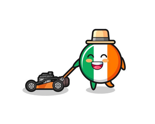 Illustration of the ireland flag badge character using lawn mower , cute style design for t shirt, sticker, logo element