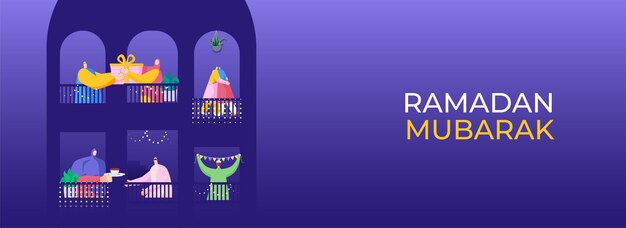 Vector illustration of islamic people celebrate and enjoy with each other on the occasion of ramadan mubarak