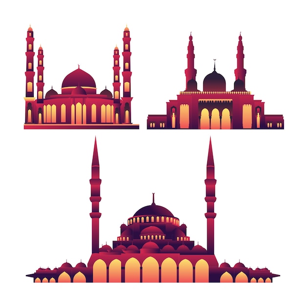 Illustration of Islamic Ramadan theme mosque gradient collection set vector illustration