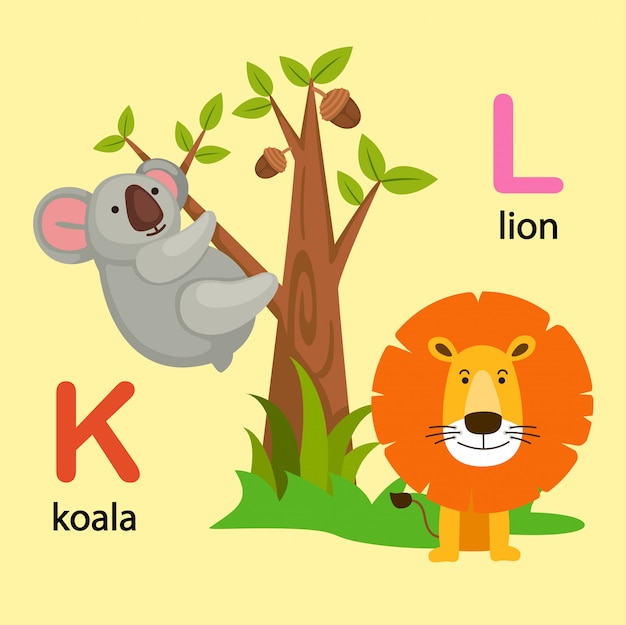 Illustration Isolated Alphabet Letter K-koala,L-lion