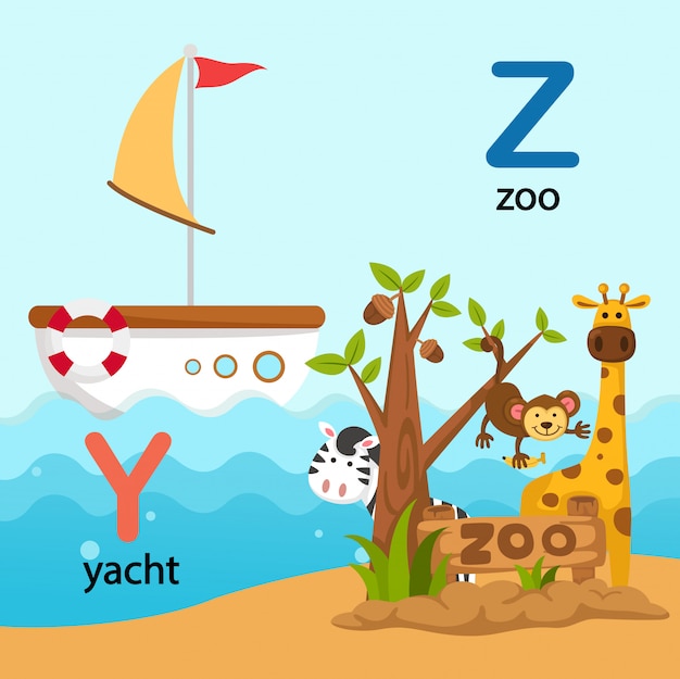 Illustration Isolated Alphabet Letter Y-yacht, Z-zoo