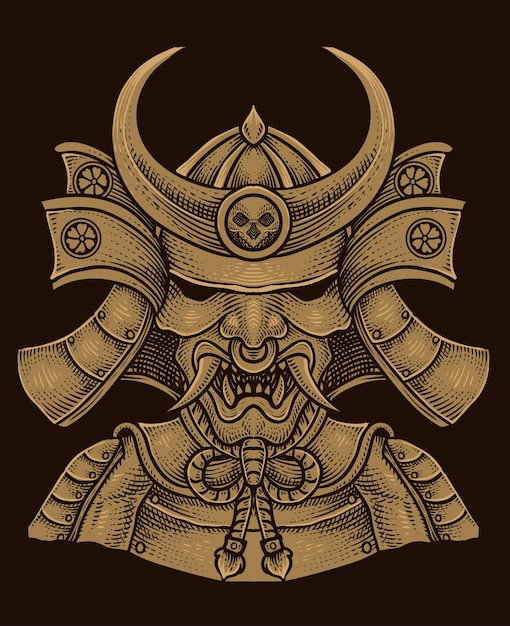 Illustration isolated samurai warriors on black background