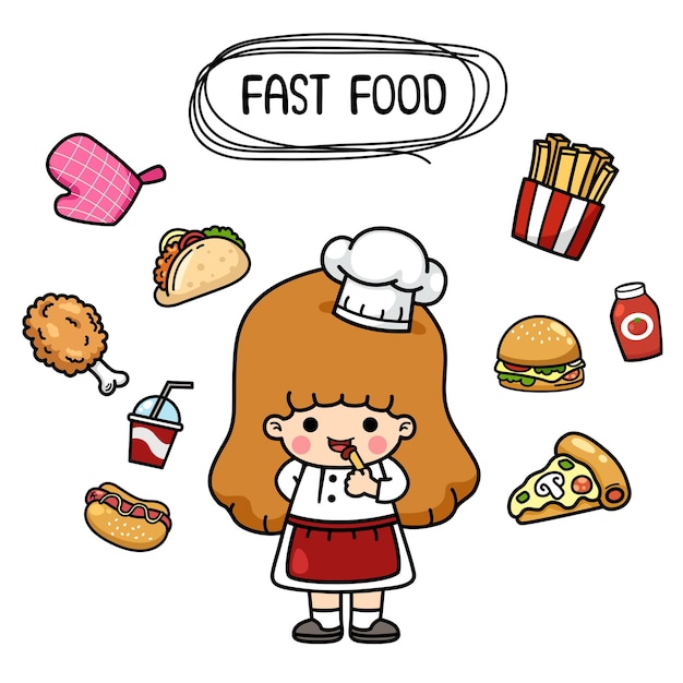 Illustration isolated set cartoon fast food