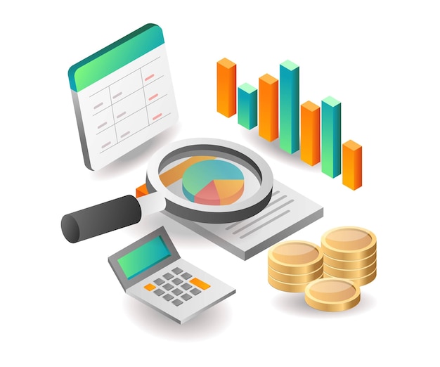 Illustration isometric concept Maturity income business investment analyst