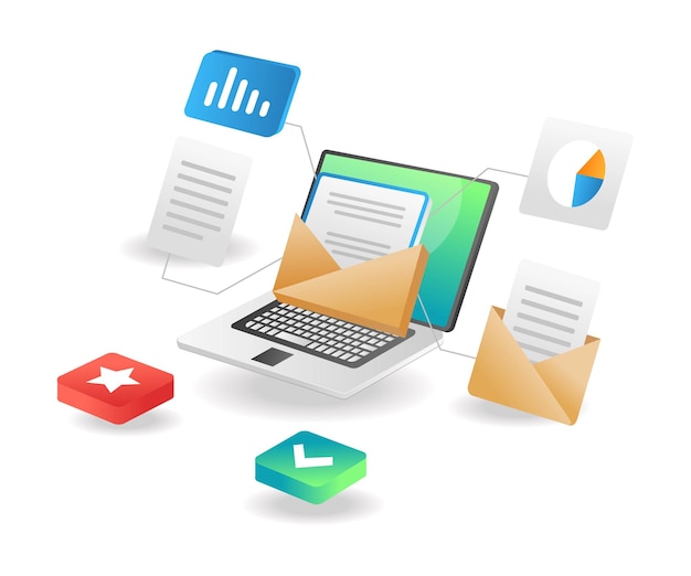 Illustration isometric concept Network data analyst email