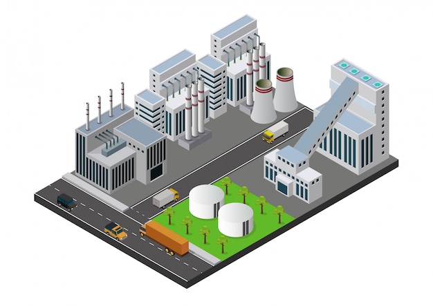 Vector  illustration isometric industrial buildings