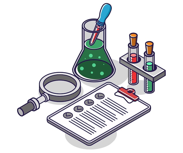 Vector illustration of an isometric list concept laboratory experiment assignment checklist