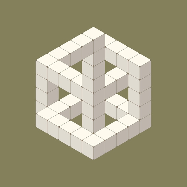 Illustration of isometric optical illusion in white cube