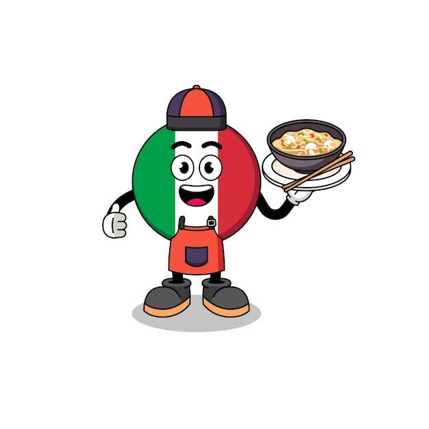 Illustration of italy flag as an asian chef character design