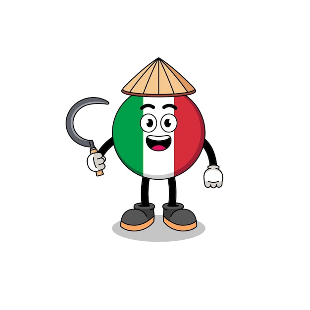 Illustration of italy flag as an asian farmer character design