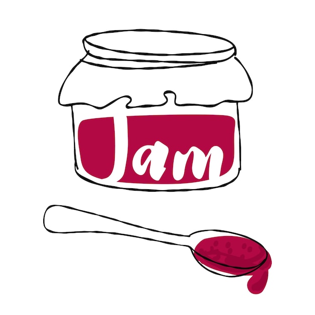 Illustration of jam with a spoon on a white background