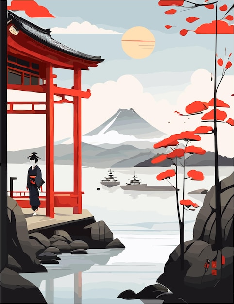 an illustration of japanese aktivities with ukiyoe style