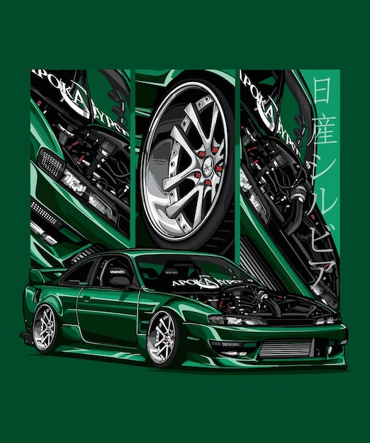 Illustration of Japanese high performance modded car