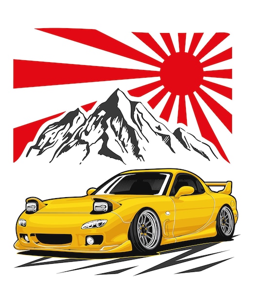 Illustration of a Japanese legendary car drifting