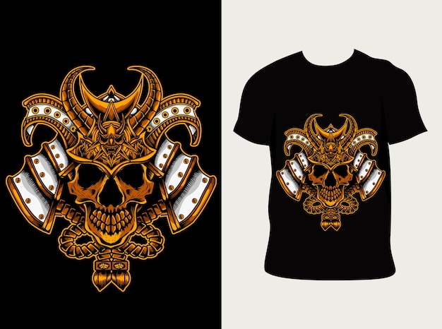 illustration  japanese samurai skull head with t shirt design