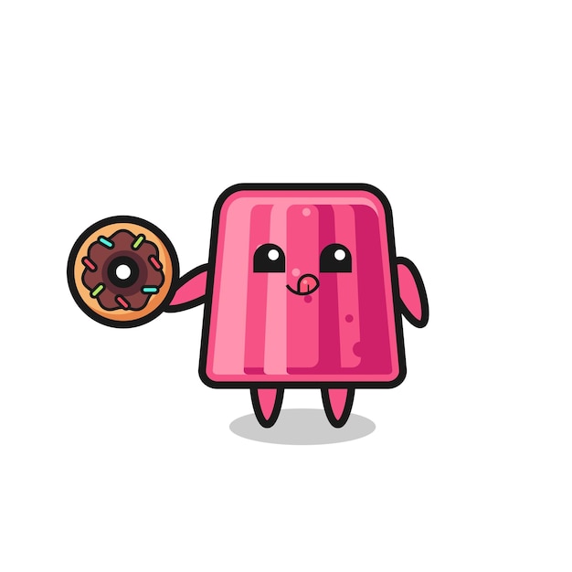 Illustration of an jelly character eating a doughnut cute design