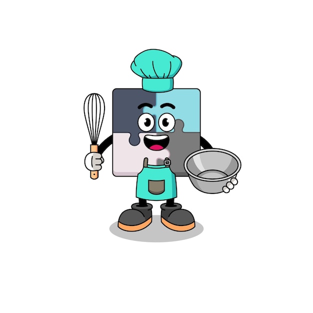 Illustration of jigsaw puzzle as a bakery chef character design