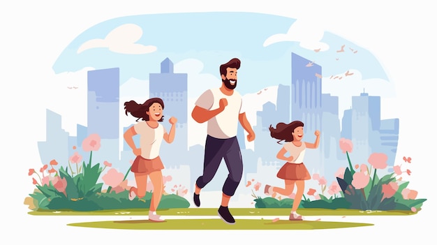 Vector illustration of joyful wholesome family participating together