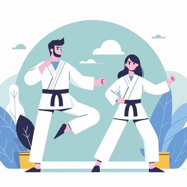 Vector illustration of a karate couple with a simple flat design style