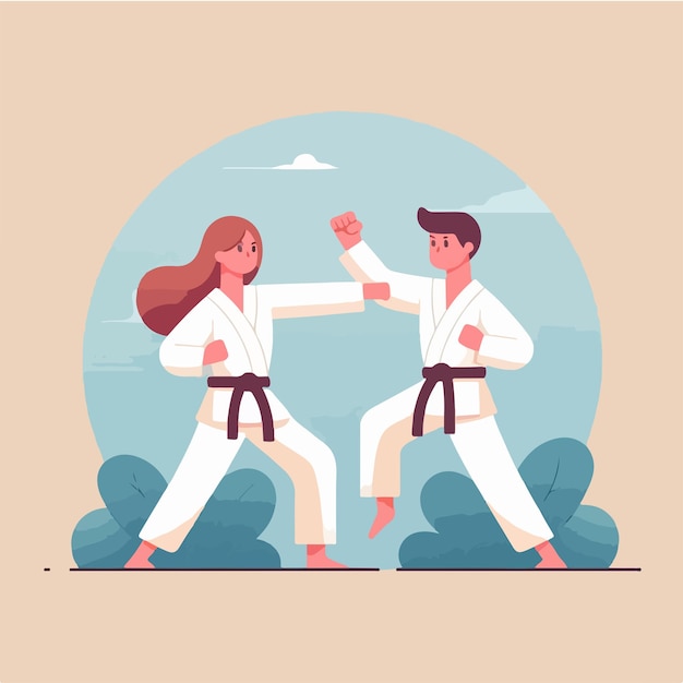 Vector illustration of a karate couple with a simple flat design style