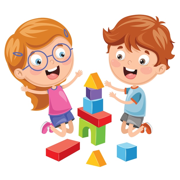 Illustration Of Kid Playing With Building Blocks