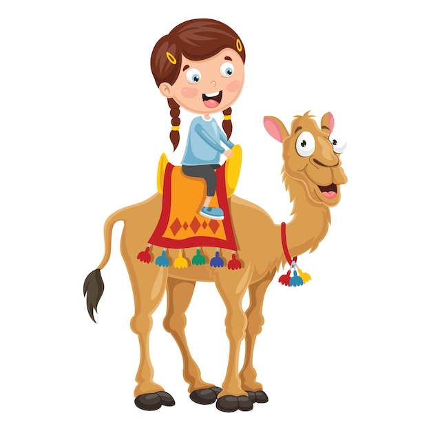 Vector illustration of kid riding camel