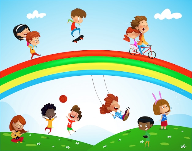 Illustration of Kids of Different Ethnicities playing