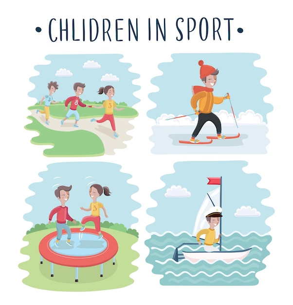 Illustration of the kids engaging in different sports activities on a white background