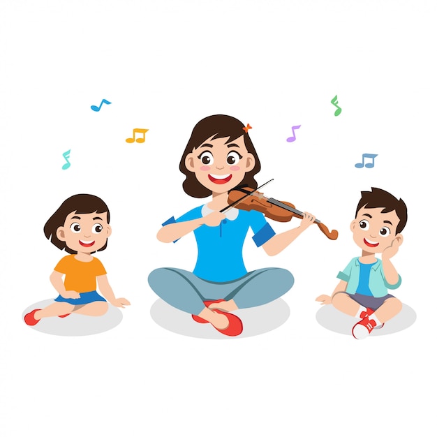 illustration kids and parents play music