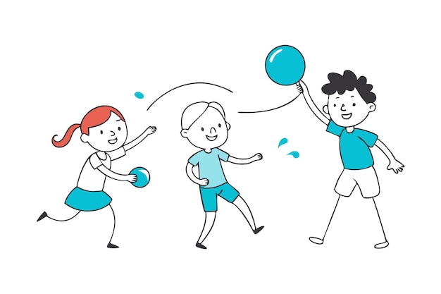 Illustration of kids playing with balls having fun together outdoors