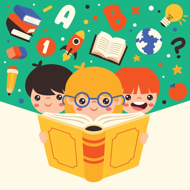 Illustration Of Kids Reading Book