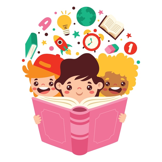 Illustration Of Kids Reading Book