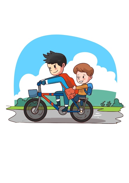  illustration of kids riding on bicycle