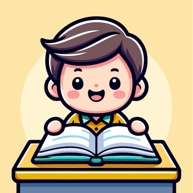 Illustration of kids studying with their books