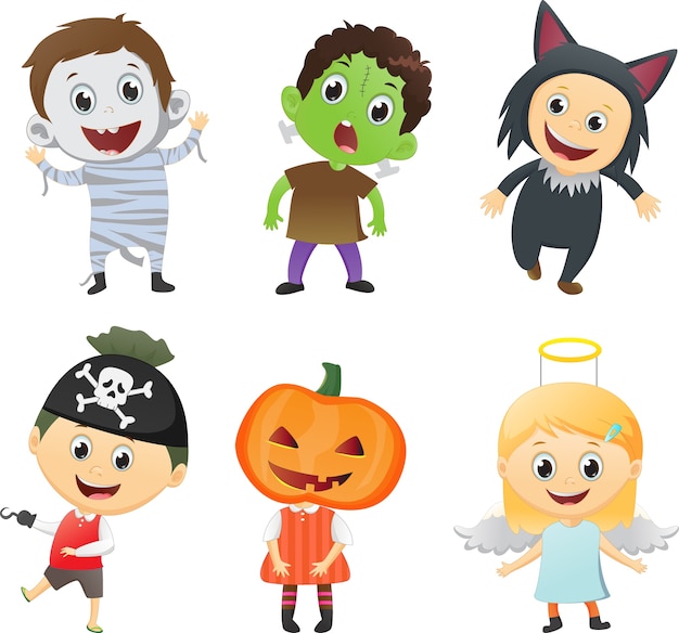 Illustration of Kids Wearing Halloween Costumes