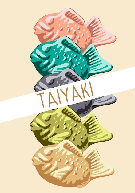 An illustration of Korean cuisine called colored taiki. Japanese street food in the form of colored