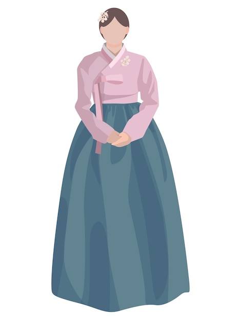 illustration of a Korean woman in hanbok with natural motifs Traditional Korean costume on a girl