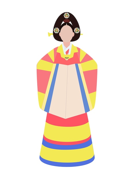 illustration of a Korean woman in hanbok with natural motifs Traditional Korean costume on a girl