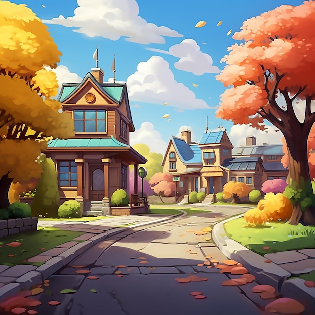 illustration landscape background house building traditional vector cartoon architecture tree natu