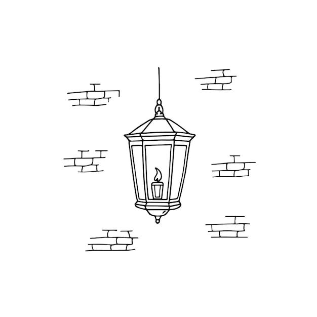 Vector illustration of lantern in the classic wall simple doodle